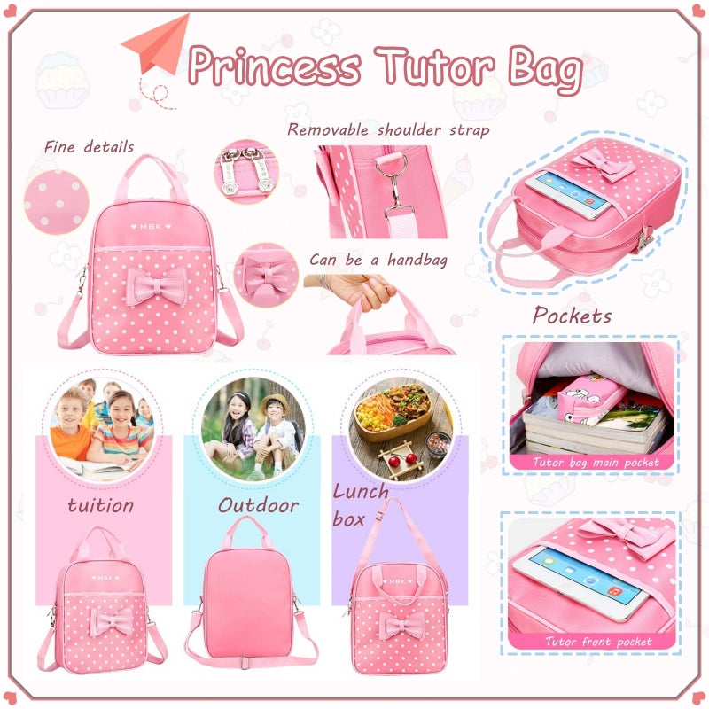 VIDOSCLA School Bags for Girls,2Pcs Bowknot Students Backpack,Elementary Princess Bookbag Sets for School - Image 4